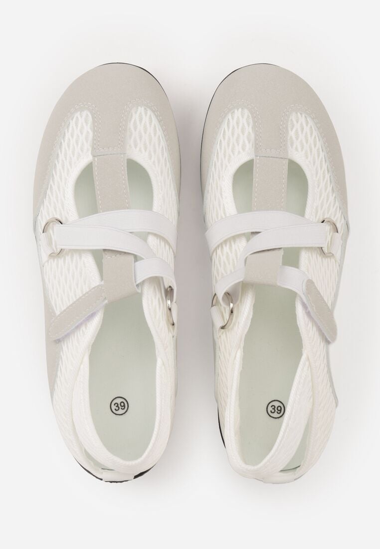 Szare Siateczkowe Tenisówki w Stylu Balerinek z Paskiem na Rzep Talenate 6