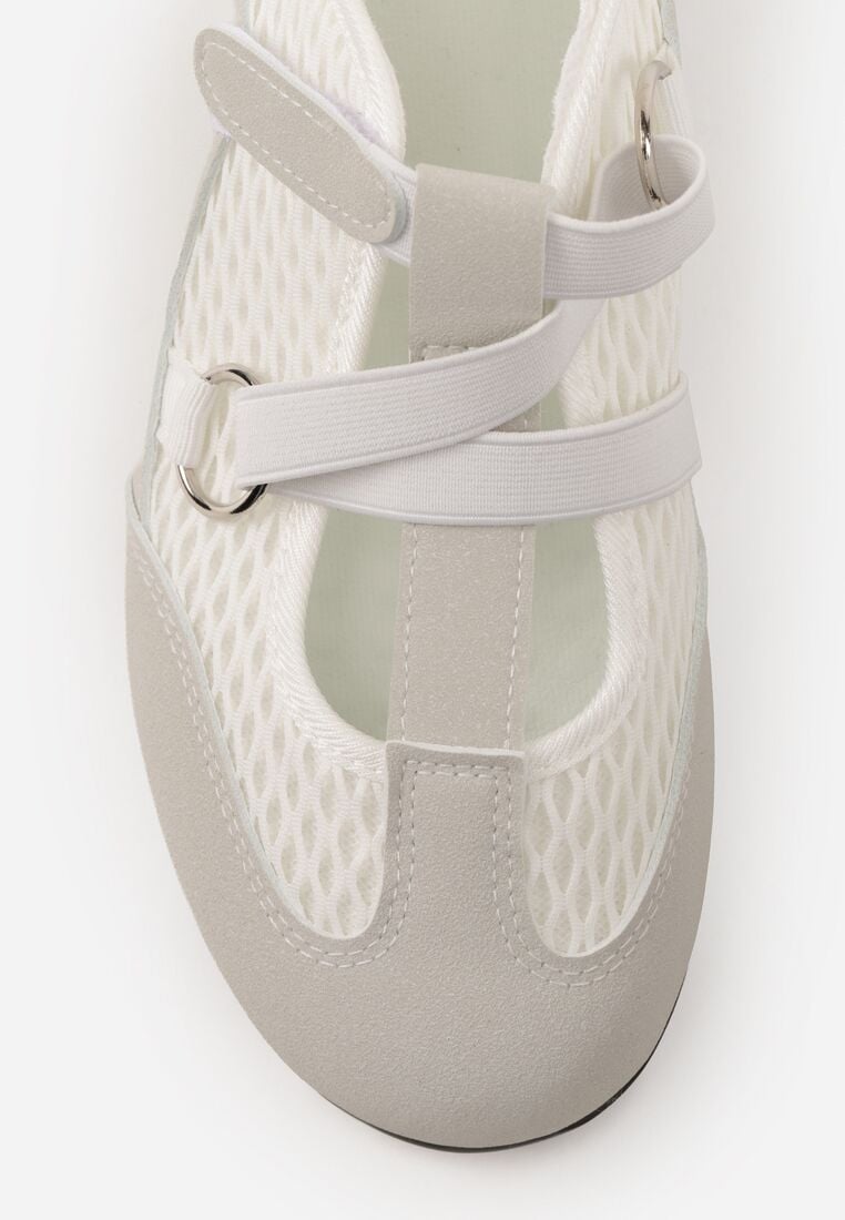 Szare Siateczkowe Tenisówki w Stylu Balerinek z Paskiem na Rzep Talenate 8