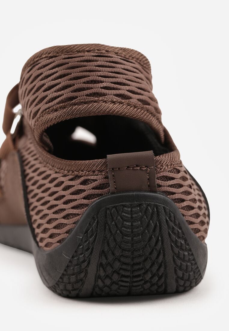 Brązowe Siateczkowe Tenisówki w Stylu Balerinek z Paskiem na Rzep Talenate 9