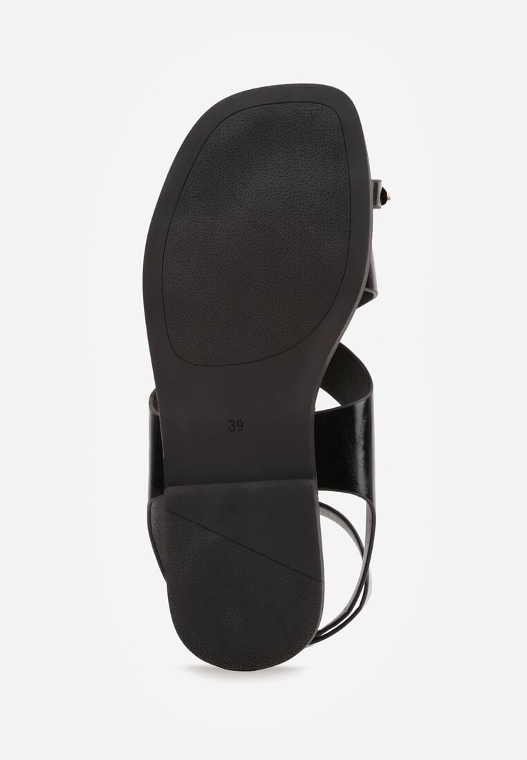 Czarne Sandały Typu Japonki z Metaliczną Ozdobą Meledra 7