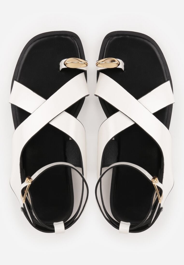 Białe Sandały Typu Japonki z Metaliczną Ozdobą Meledra 6