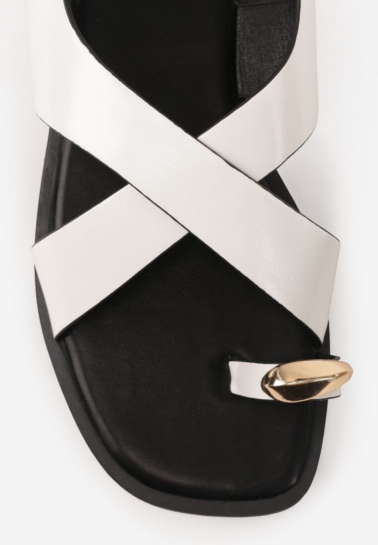 Białe Sandały Typu Japonki z Metaliczną Ozdobą Meledra 8