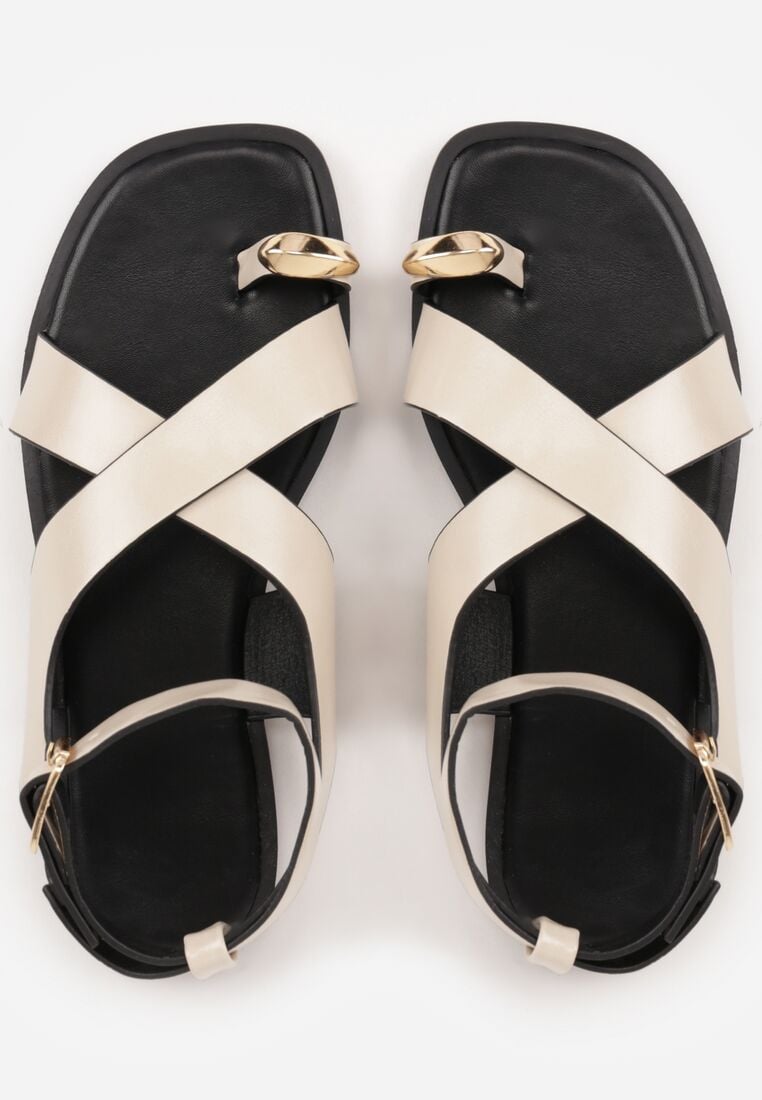 Beżowe Sandały Typu Japonki z Metaliczną Ozdobą Meledra 6