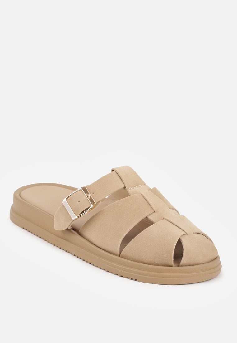 Beżowe Klapki z Paskami i Kwadratową Sprzączką Olyndar 5