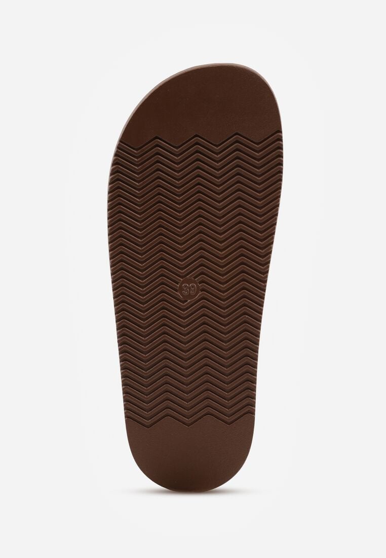Ciemnobrązowe Klapki z Paskami i Kwadratową Sprzączką Olyndar 7