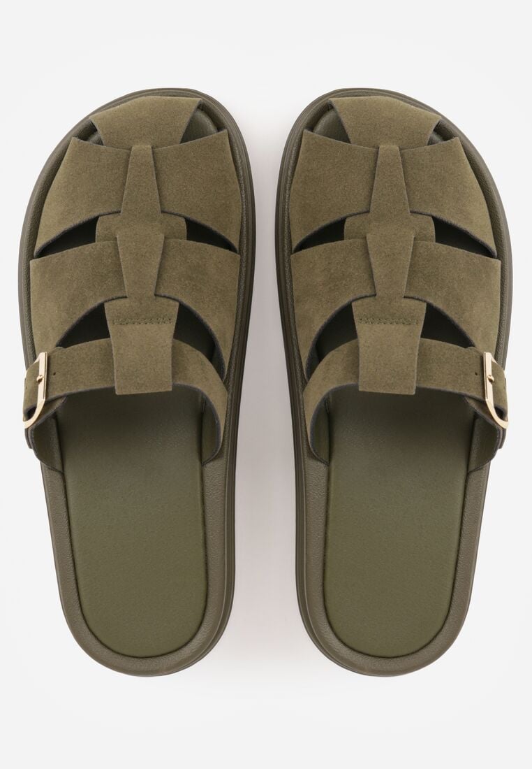 Zielone Klapki z Paskami i Kwadratową Sprzączką Olyndar 6