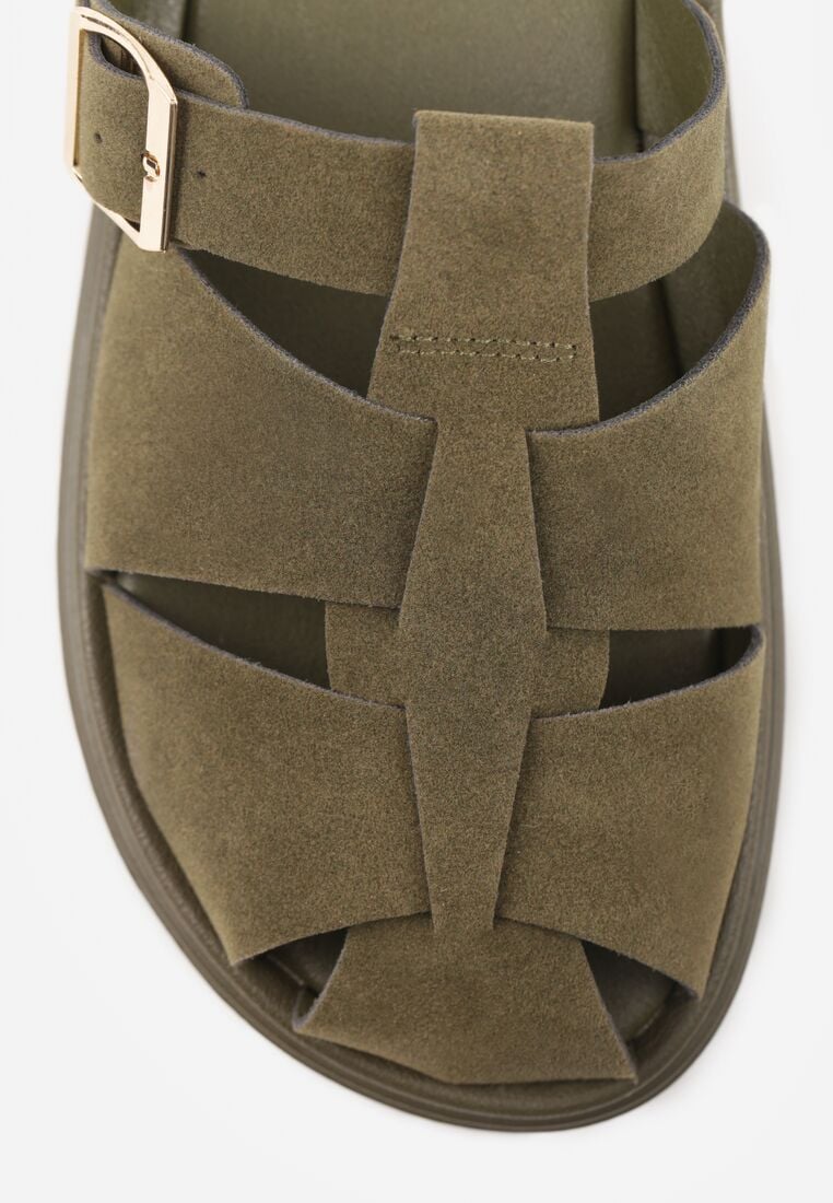 Zielone Klapki z Paskami i Kwadratową Sprzączką Olyndar 8