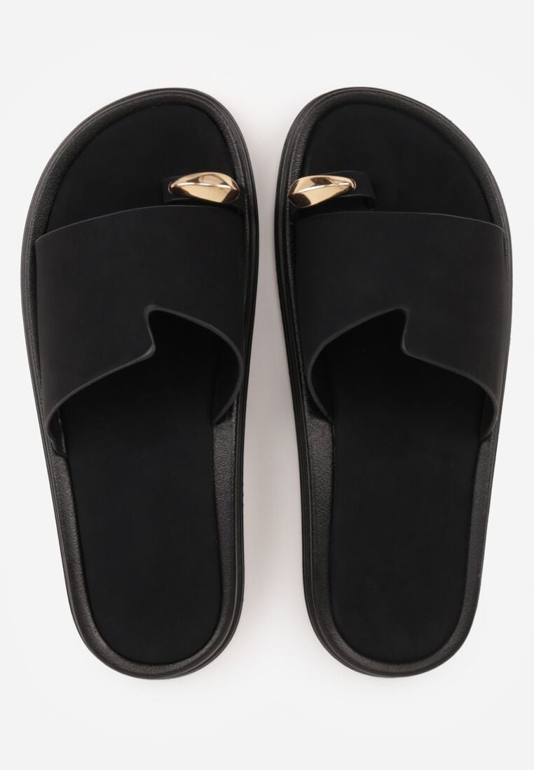 Czarne Klapki Typu Japonki z Metaliczną Ozdobą Samrina 6