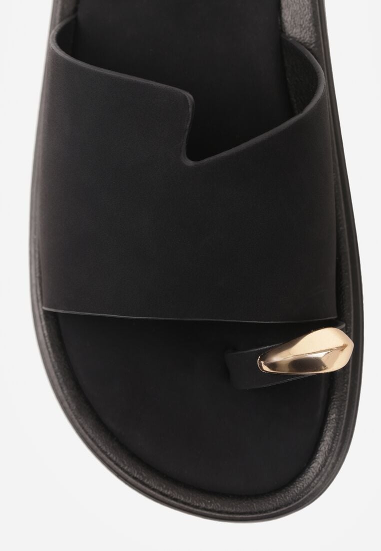 Czarne Klapki Typu Japonki z Metaliczną Ozdobą Samrina 8