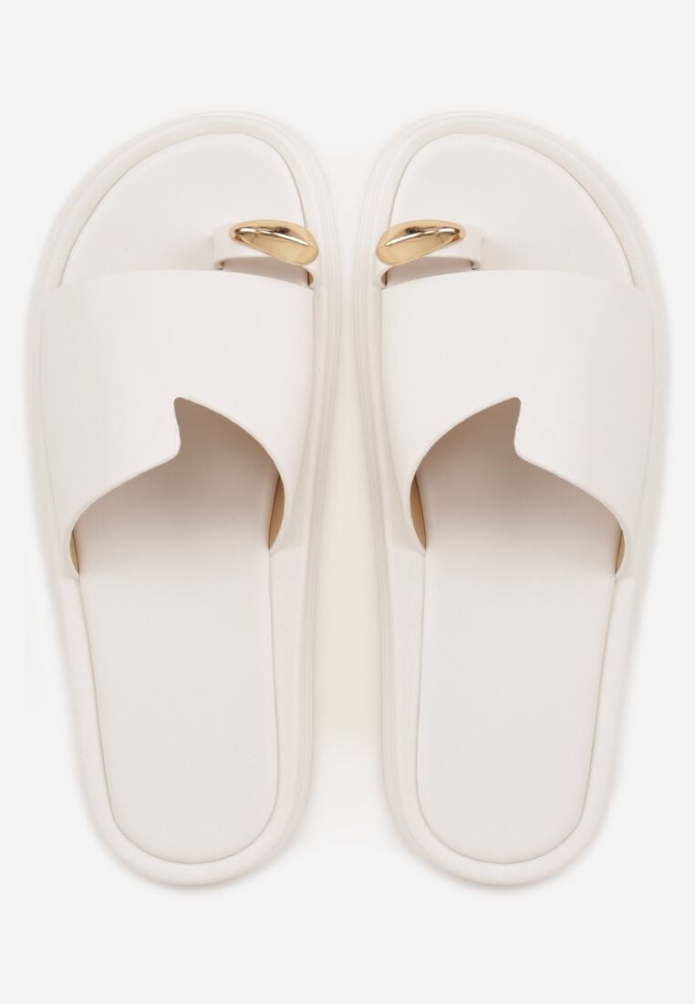 Białe Klapki Typu Japonki z Metaliczną Ozdobą Samrina 6