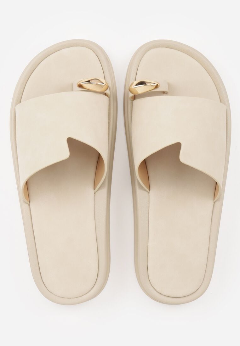 Beżowe Klapki Typu Japonki z Metaliczną Ozdobą Samrina 6