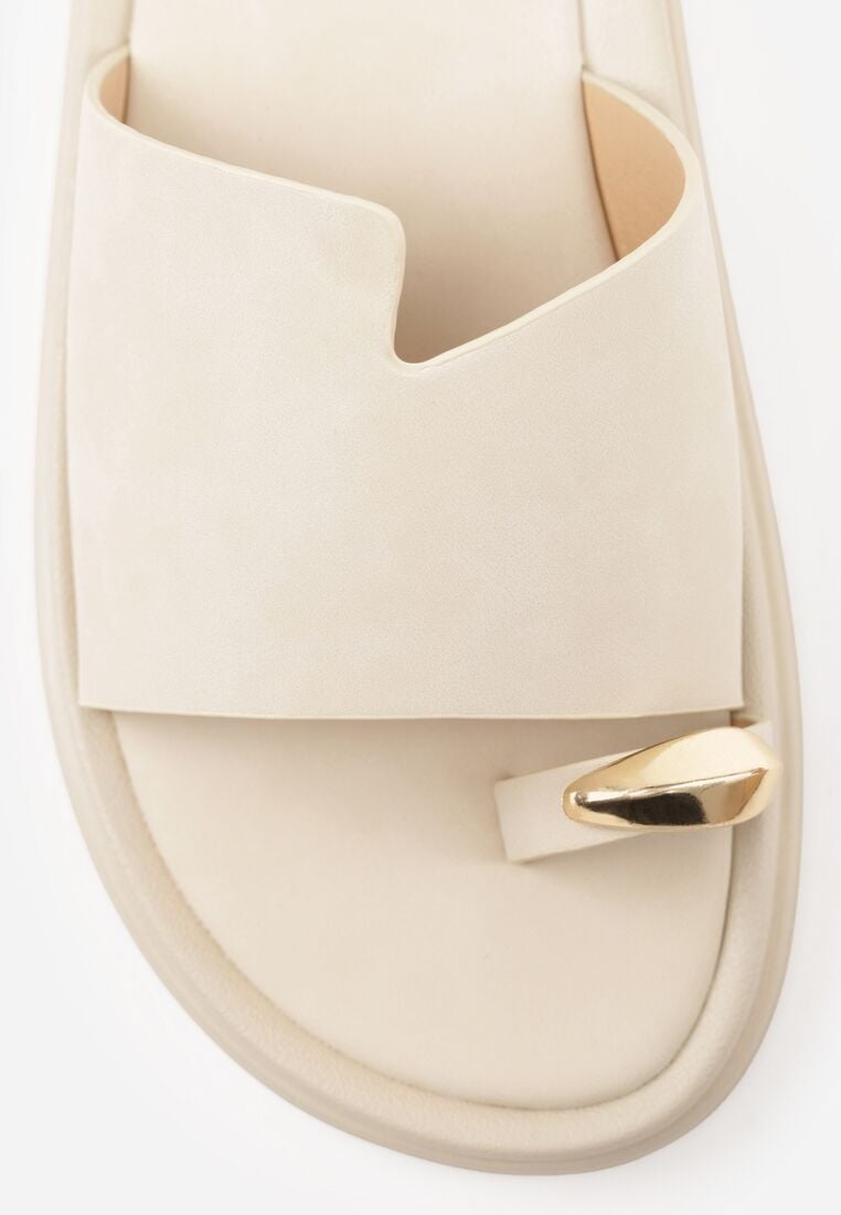 Beżowe Klapki Typu Japonki z Metaliczną Ozdobą Samrina 8