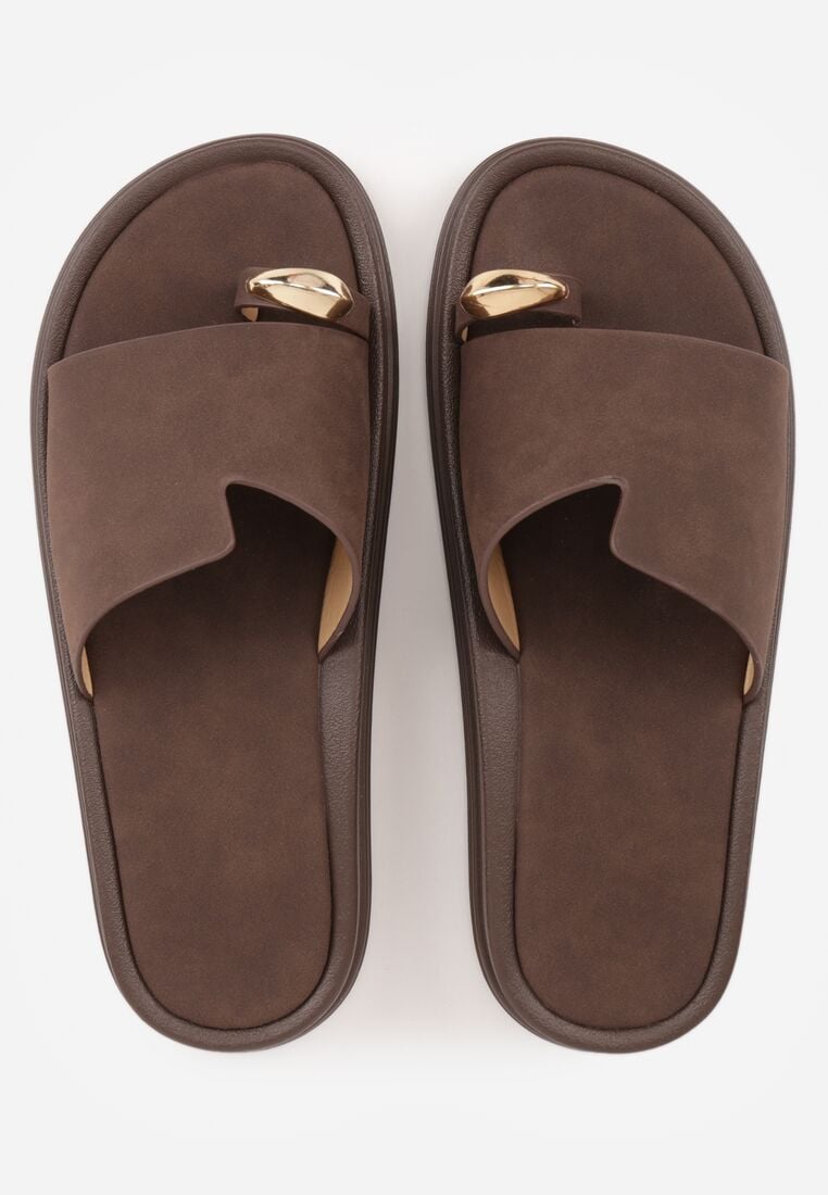 Brązowe Klapki Typu Japonki z Metaliczną Ozdobą Samrina 6