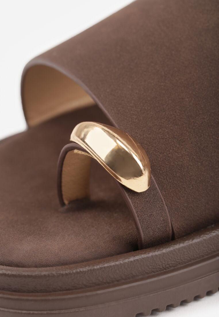 Brązowe Klapki Typu Japonki z Metaliczną Ozdobą Samrina 9