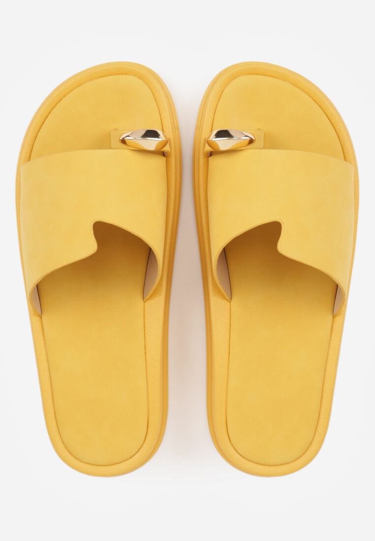 Żółte Klapki Typu Japonki z Metaliczną Ozdobą Samrina 6