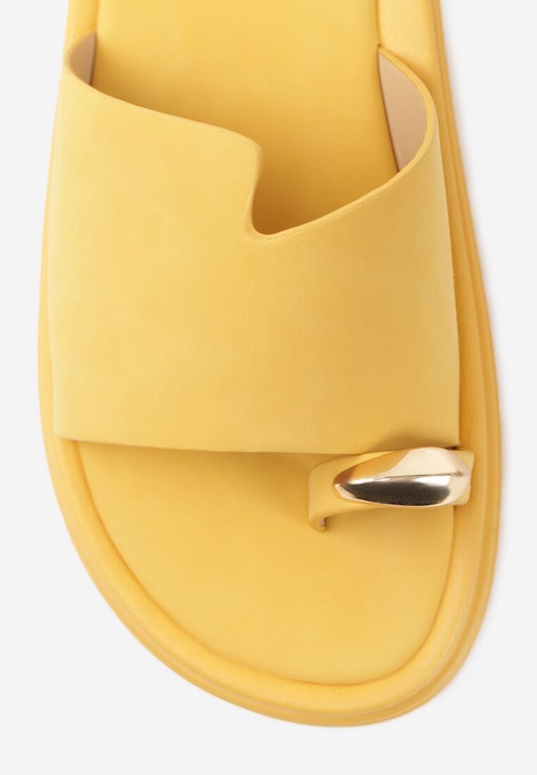 Żółte Klapki Typu Japonki z Metaliczną Ozdobą Samrina 8