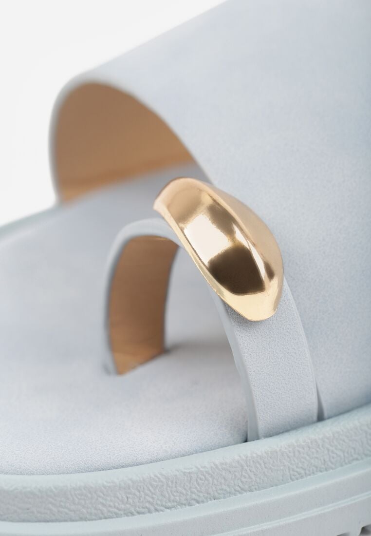 Niebieskie Klapki Typu Japonki z Metaliczną Ozdobą Samrina 9