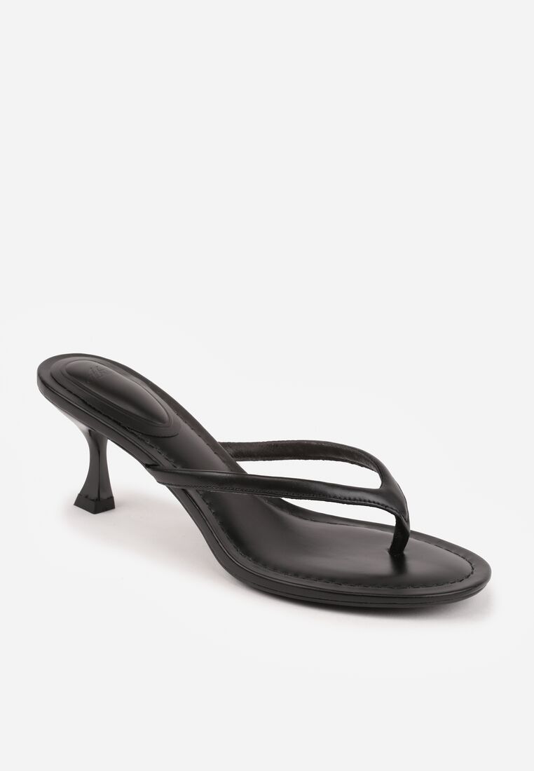 Czarne Klapki Japonki na Obcasie Typu Kaczuszka Livnara 5