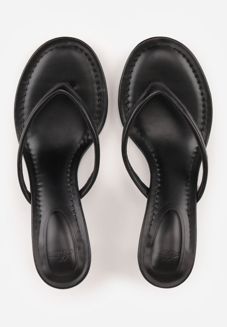 Czarne Klapki Japonki na Obcasie Typu Kaczuszka Livnara 6