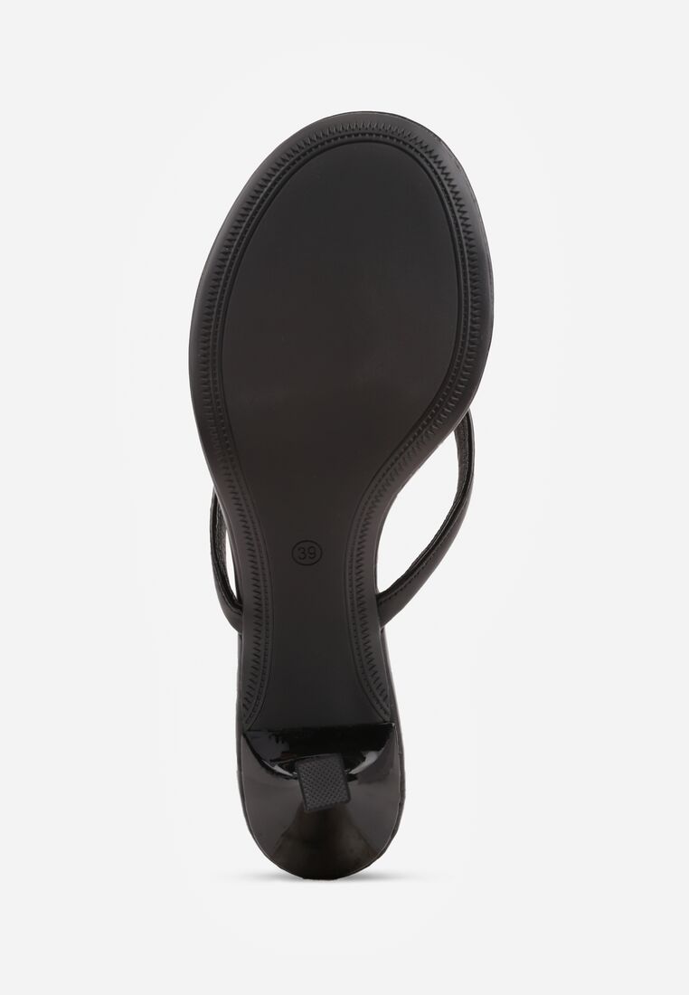 Czarne Klapki Japonki na Obcasie Typu Kaczuszka Livnara 7