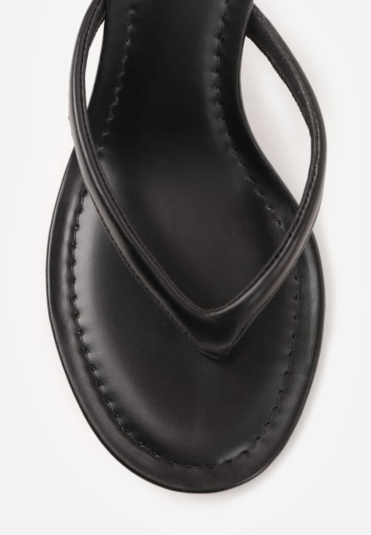 Czarne Klapki Japonki na Obcasie Typu Kaczuszka Livnara 8