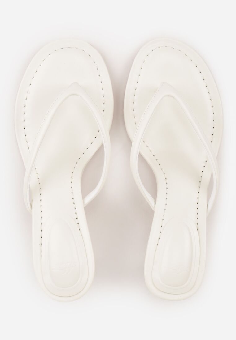 Białe Klapki Japonki na Obcasie Typu Kaczuszka Livnara 6