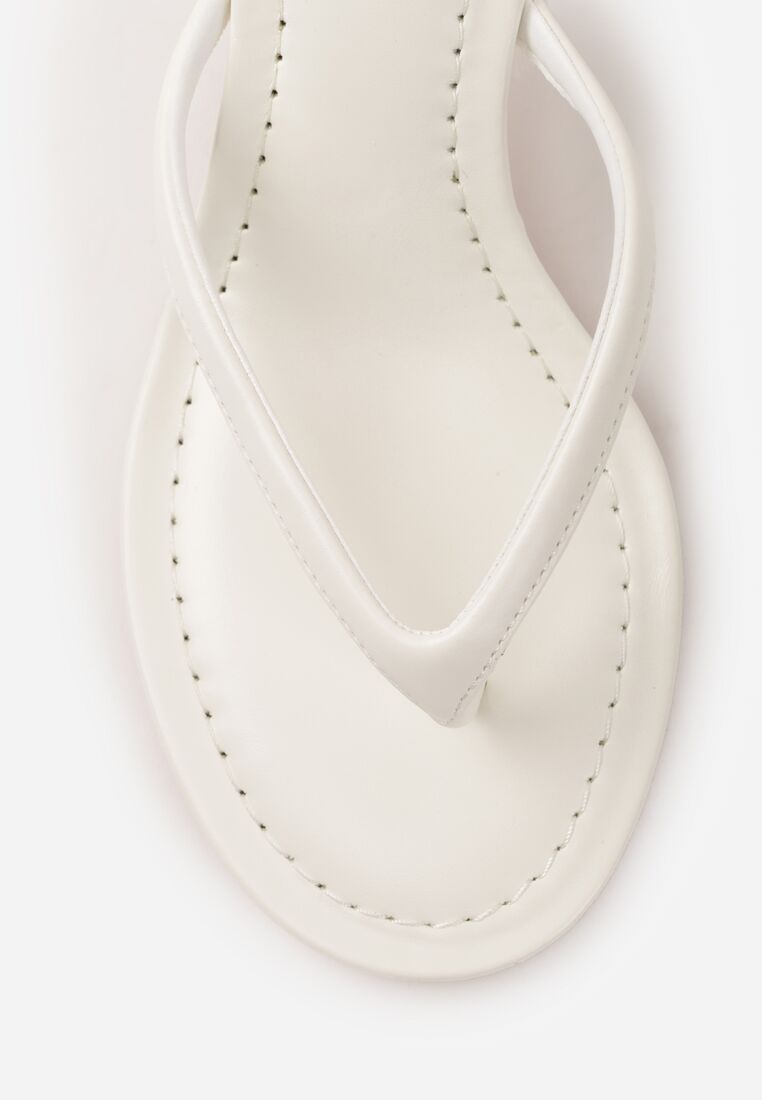 Białe Klapki Japonki na Obcasie Typu Kaczuszka Livnara 8