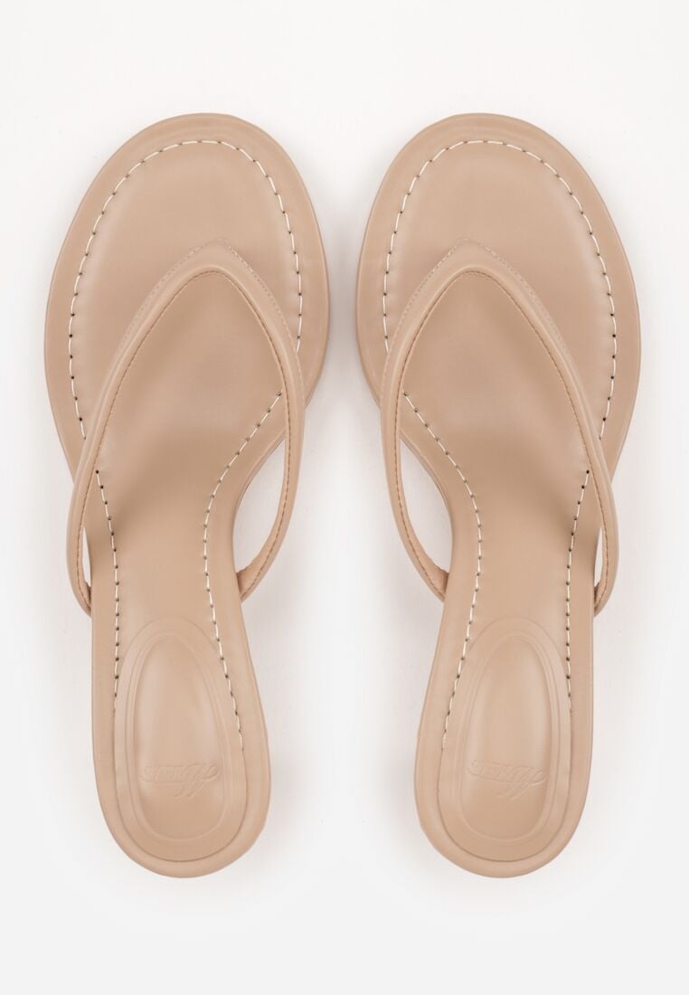 Ciemnobeżowe Klapki Japonki na Obcasie Typu Kaczuszka Livnara 6