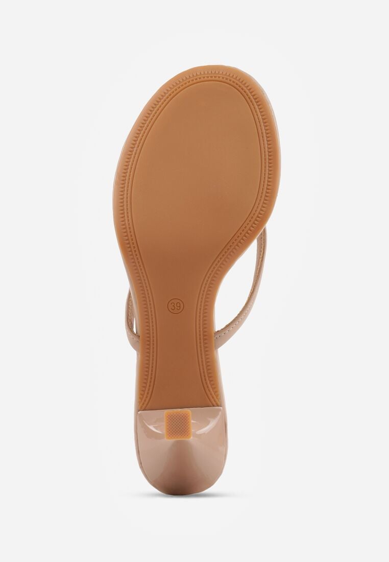 Ciemnobeżowe Klapki Japonki na Obcasie Typu Kaczuszka Livnara 7