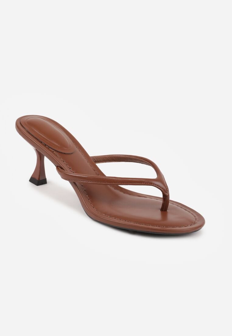 Brązowe Klapki Japonki na Obcasie Typu Kaczuszka Livnara 5