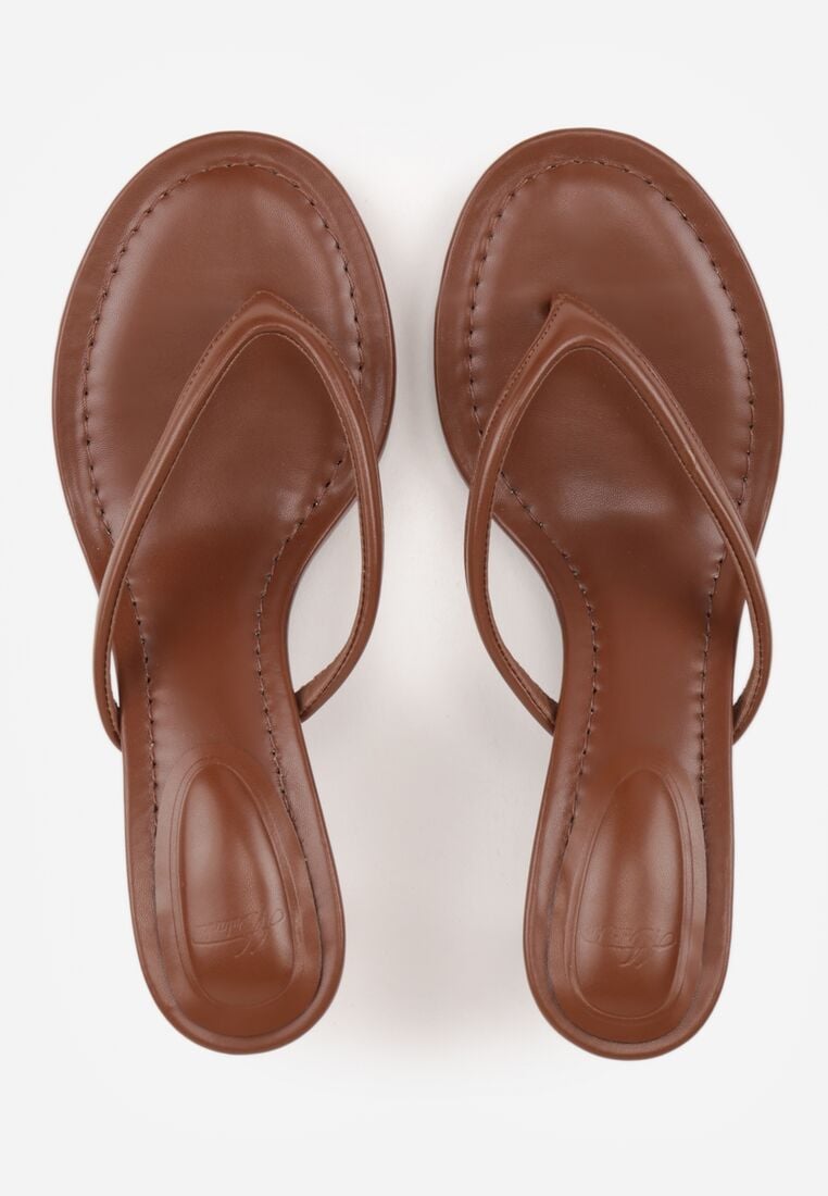 Brązowe Klapki Japonki na Obcasie Typu Kaczuszka Livnara 6