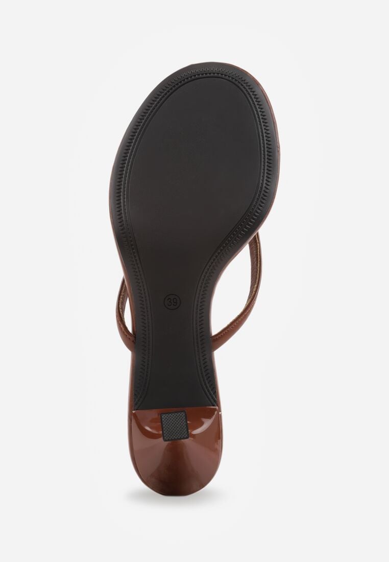 Brązowe Klapki Japonki na Obcasie Typu Kaczuszka Livnara 7