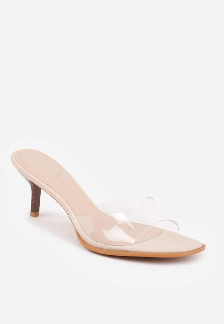 Beżowe Klapki z Transparentną Cholewką na Niskiej Szpilce Yalindra 5