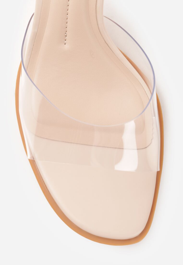 Beżowe Klapki z Transparentną Cholewką na Niskiej Szpilce Yalindra 8