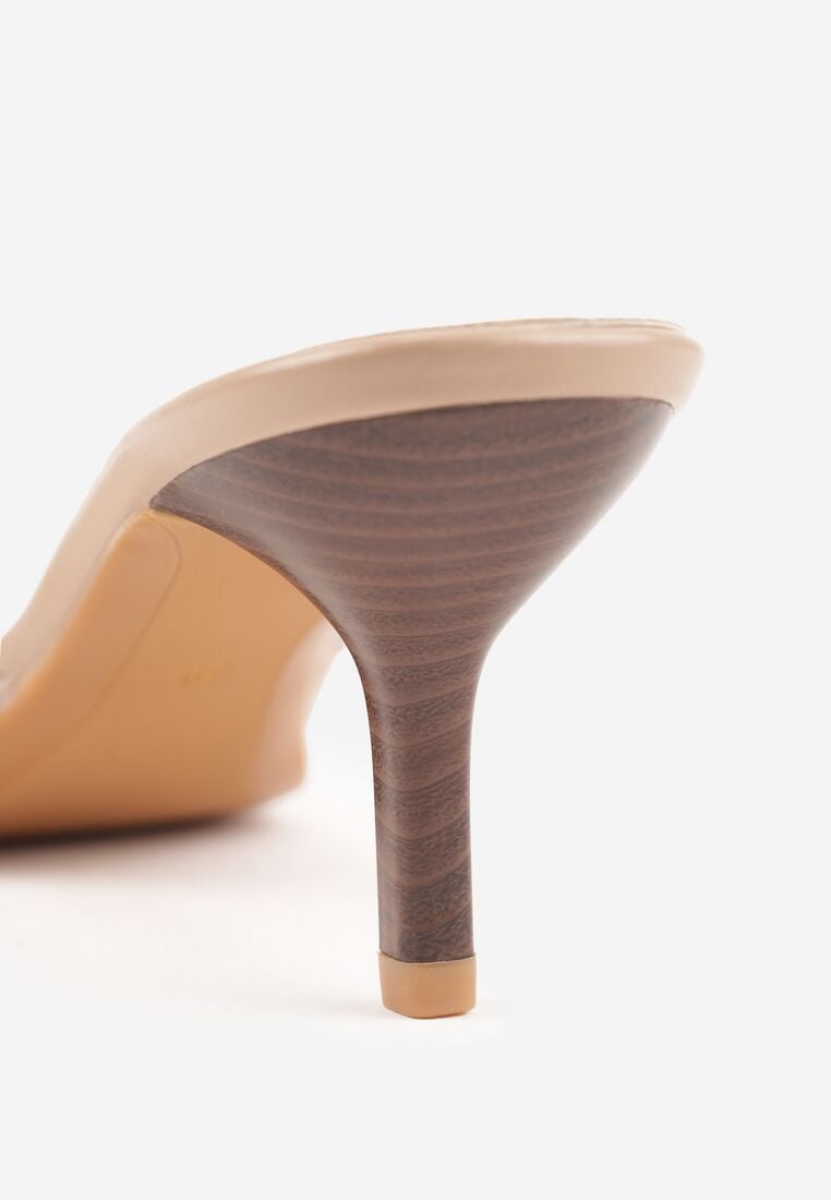 Ciemnobeżowe Klapki z Transparentną Cholewką na Niskiej Szpilce Yalindra 9