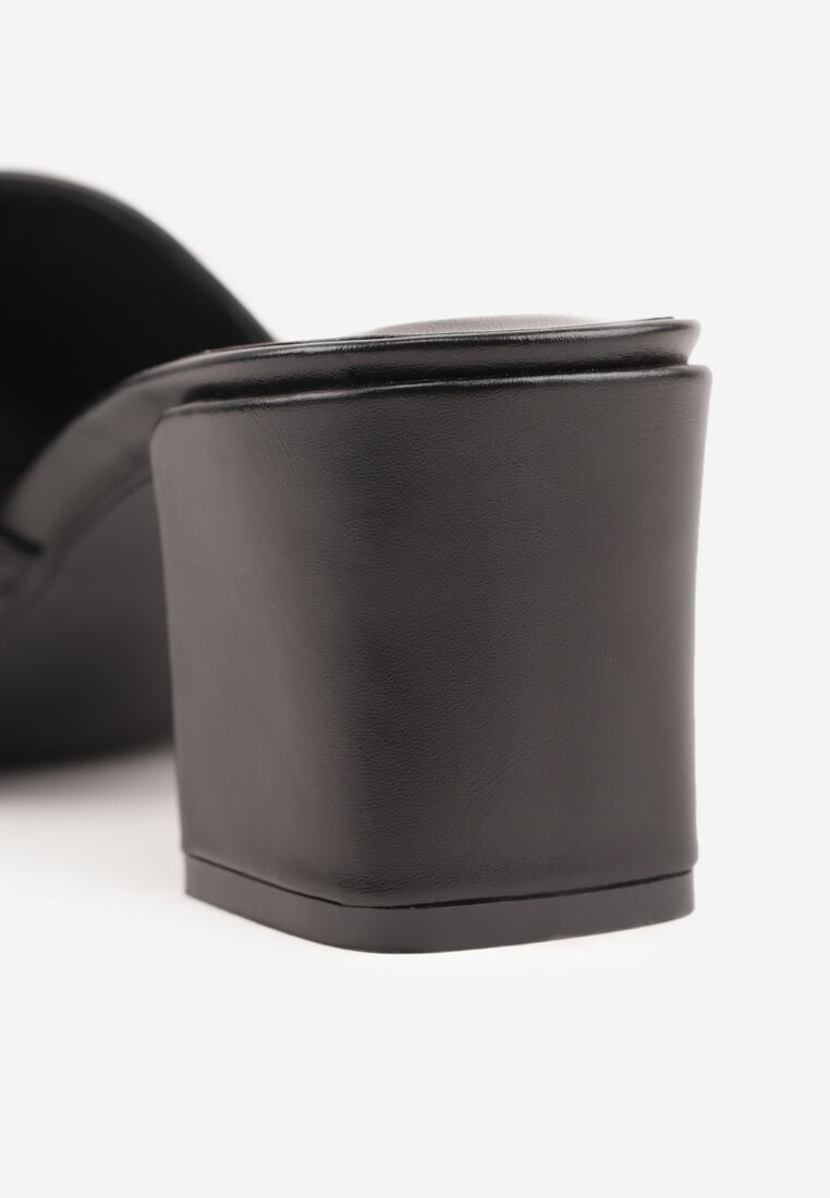 Czarne Eleganckie Klapki na Słupku z Odkrytym Noskiem i Metaliczną Aplikacją Anazia 9