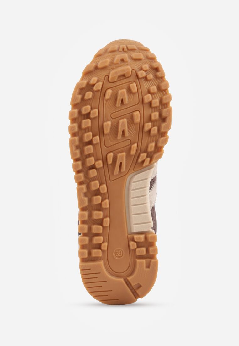 Brązowe Zamszowe Sneakersy Ozdobione Perforacją i Paskami Semielle 7