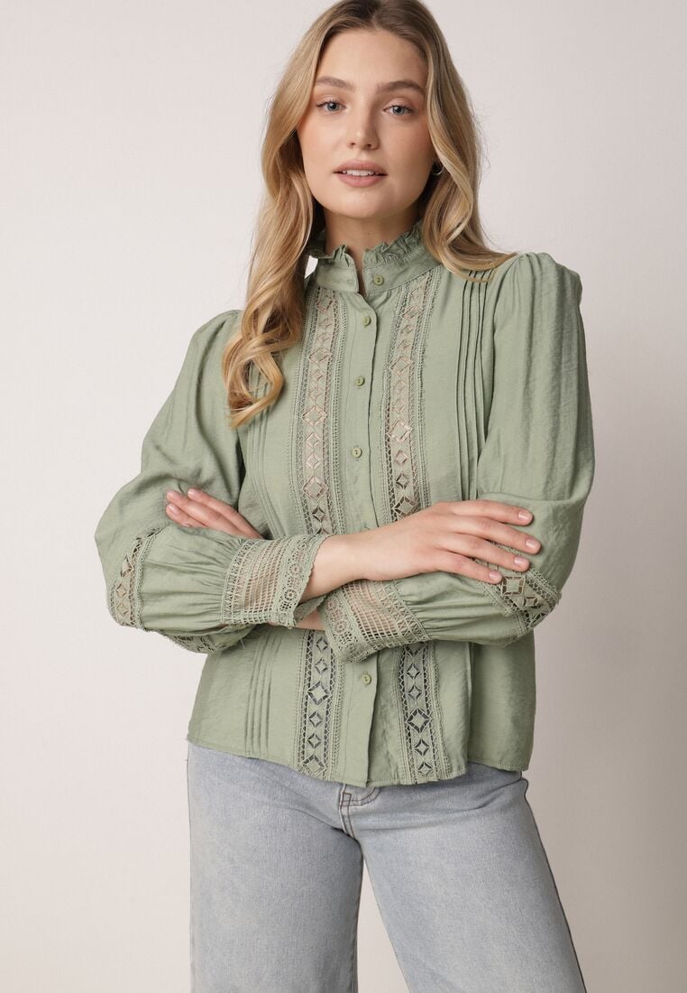 Zielona Koszula ze Stójką i Koronką Argochis 1
