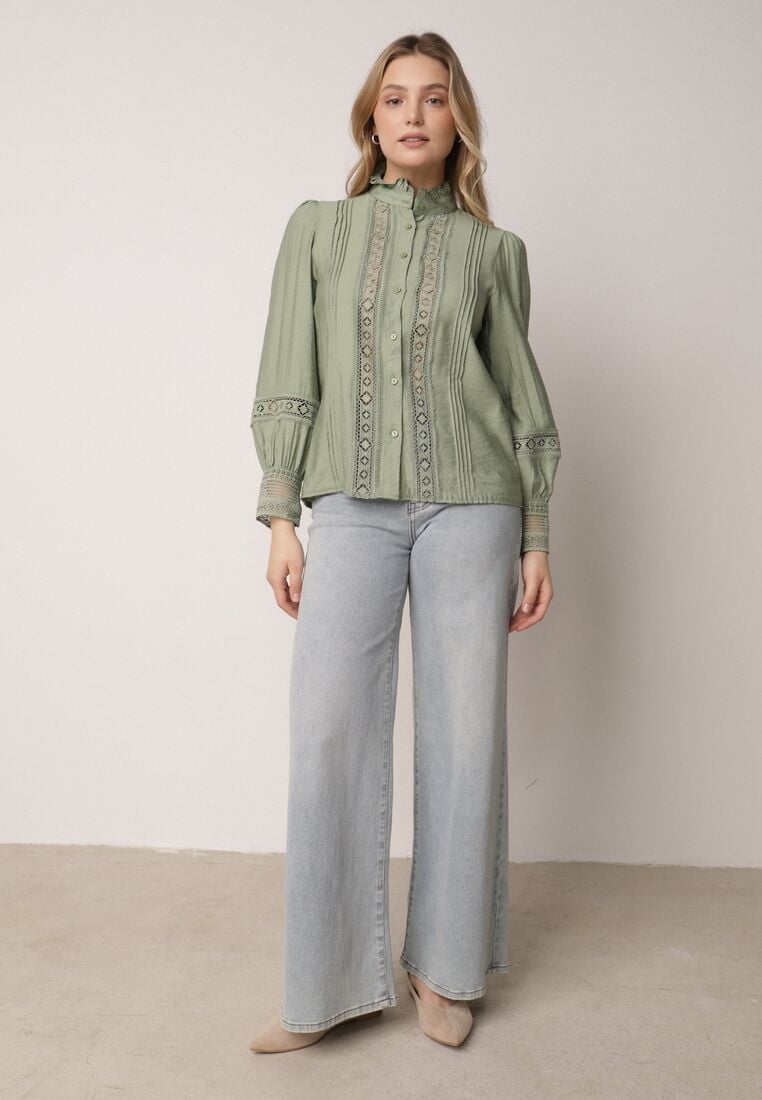 Zielona Koszula ze Stójką i Koronką Argochis 2