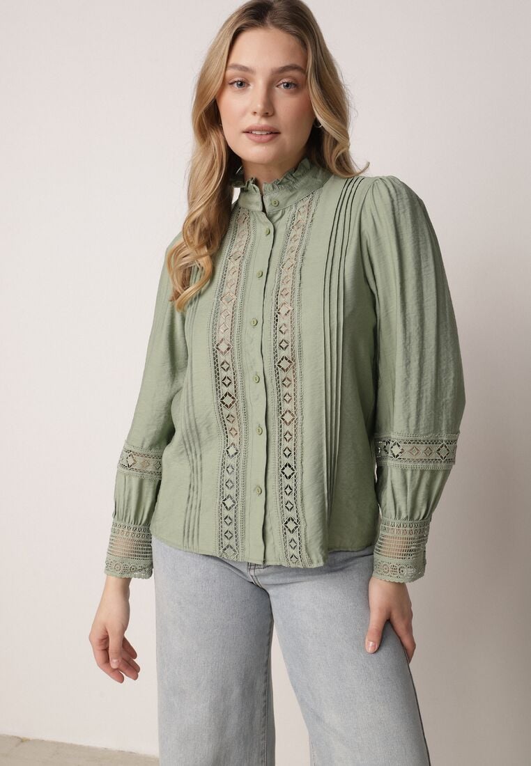 Zielona Koszula ze Stójką i Koronką Argochis 4
