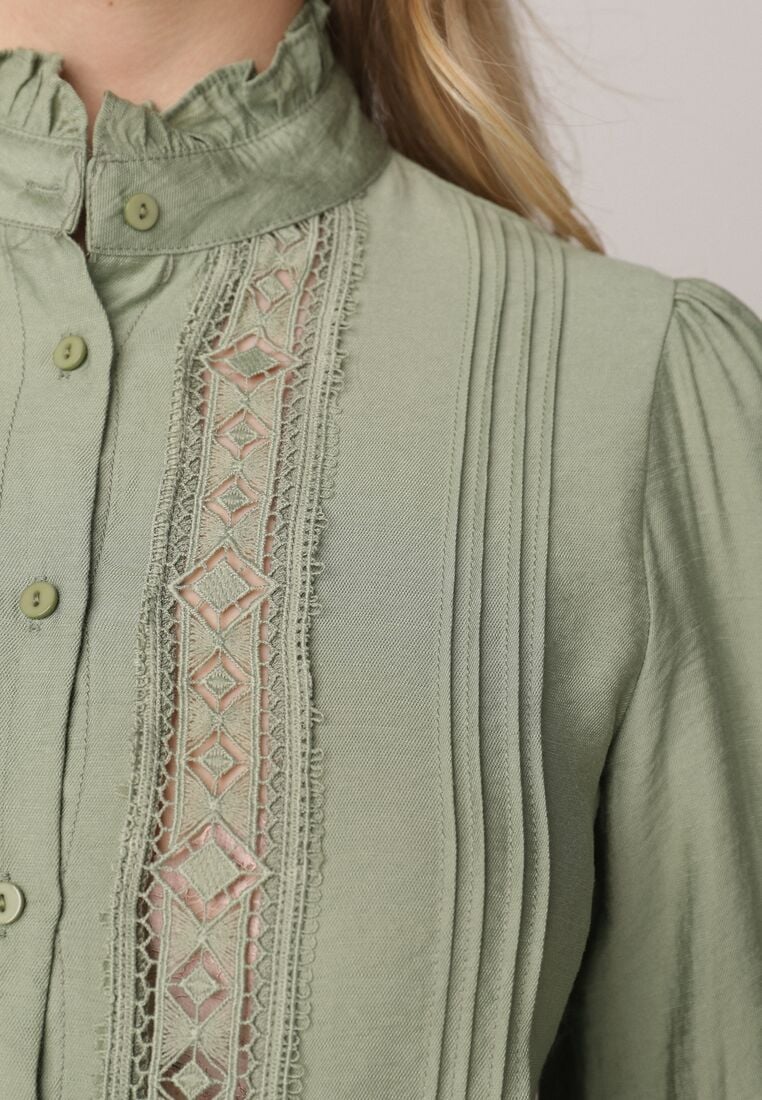 Zielona Koszula ze Stójką i Koronką Argochis 5