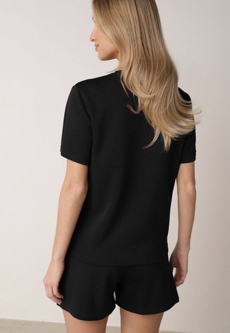 Czarny Letni Komplet z Bawełny i Wiskozy T-shirt i Szorty Celinai 3