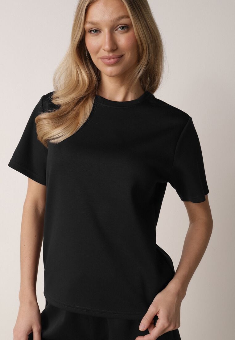 Czarny Letni Komplet z Bawełny i Wiskozy T-shirt i Szorty Celinai 4