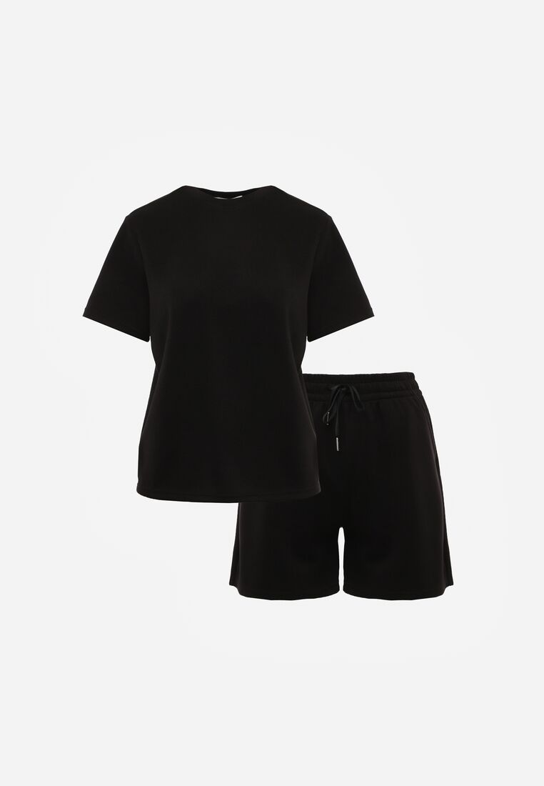 Czarny Letni Komplet z Bawełny i Wiskozy T-shirt i Szorty Celinai 6