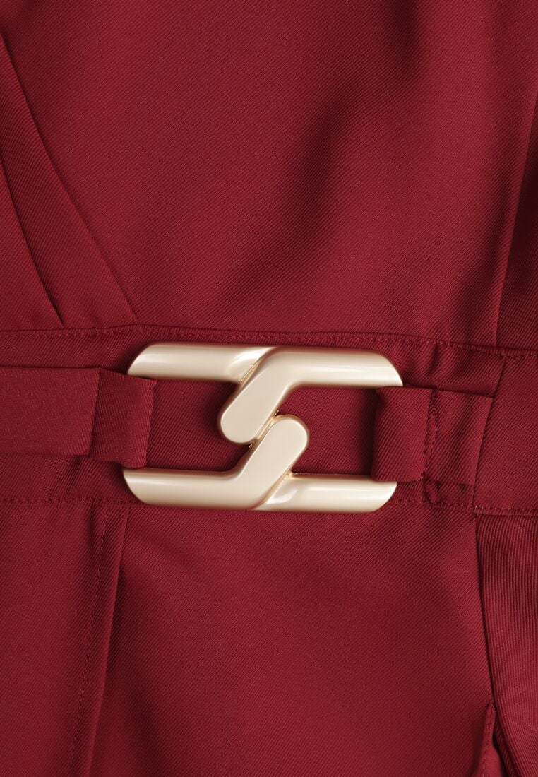 Bordowa Kopertowa Sukienka Wieczorowa z Metaliczną Aplikacją w Talii Henalana 8