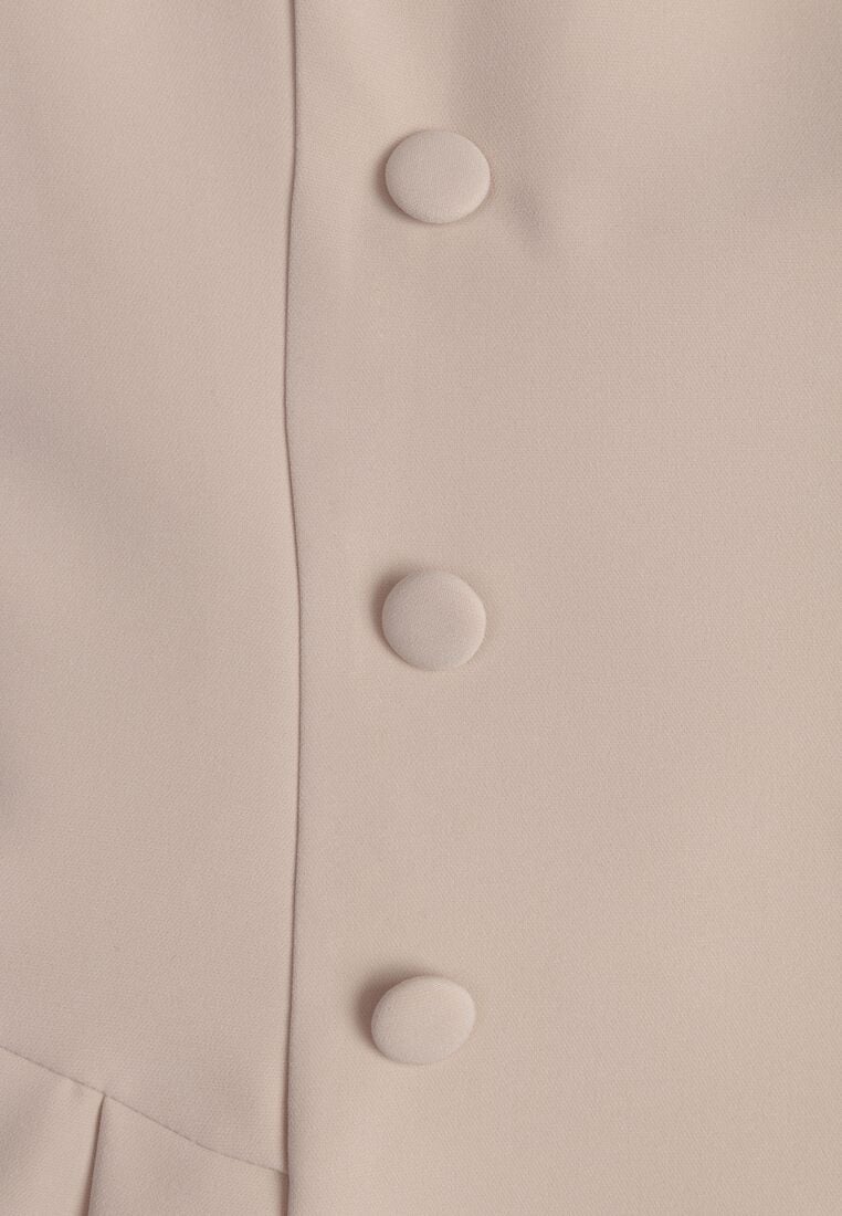 Beżowa Sukienka o Kroju Marynarki VICES z Poduszkami w Ramionach Serlina 8