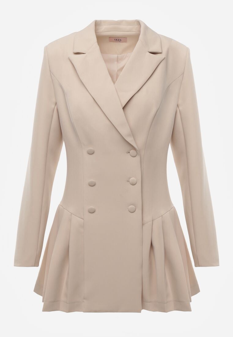 Beżowa Sukienka o Kroju Marynarki VICES z Poduszkami w Ramionach Serlina 6