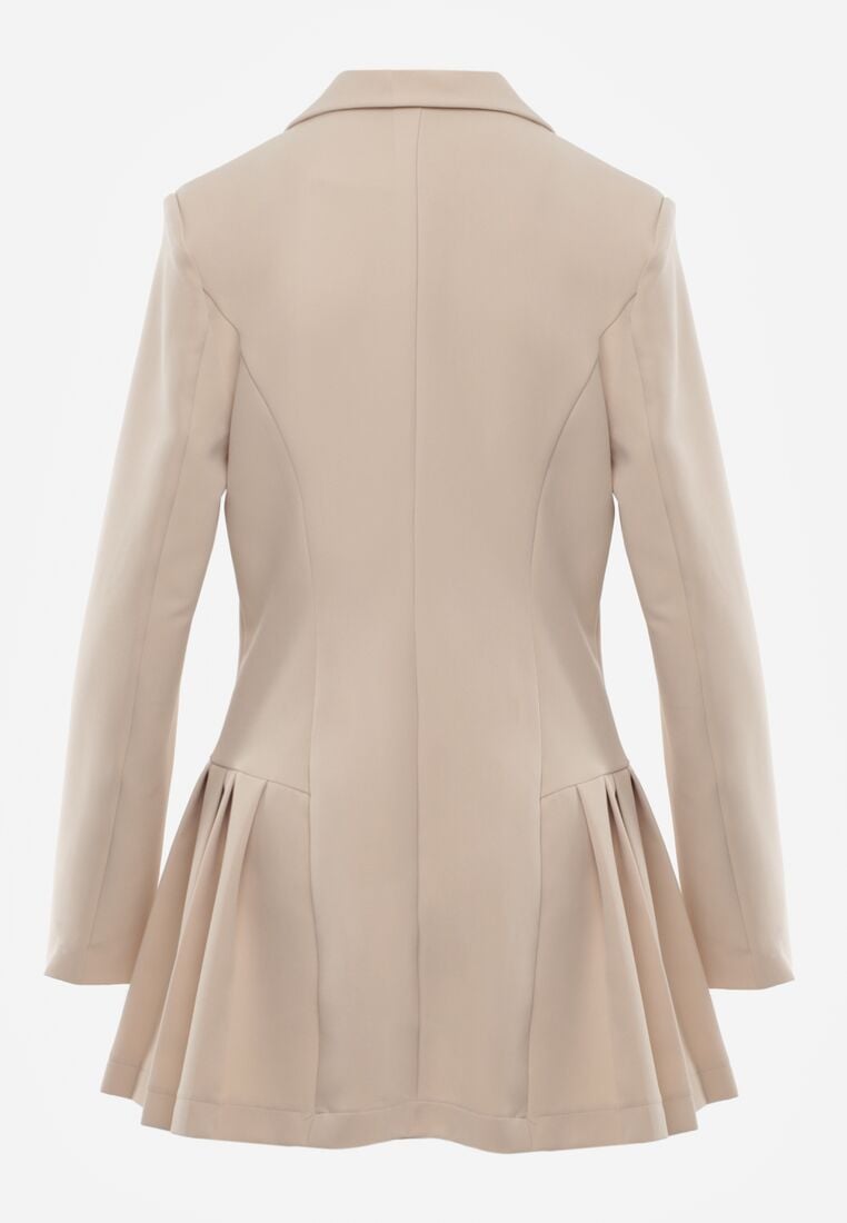 Beżowa Sukienka o Kroju Marynarki VICES z Poduszkami w Ramionach Serlina 7