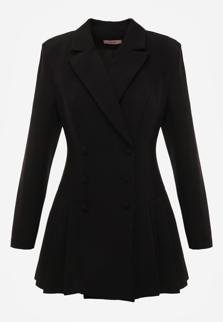 Czarna Sukienka o Kroju Marynarki VICES z Poduszkami w Ramionach Serlina 6