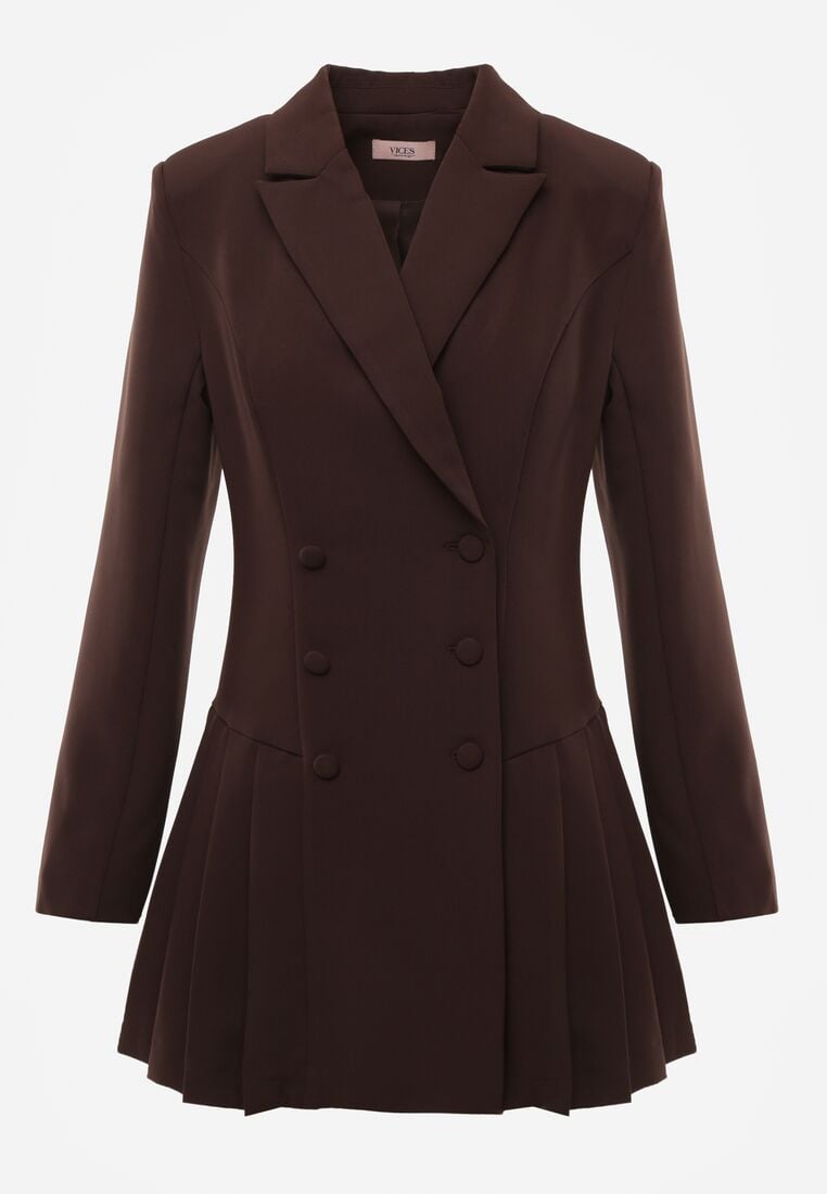 Brązowa Sukienka o Kroju Marynarki VICES z Poduszkami w Ramionach Serlina 6